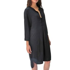 CP Shades 100% Silk Classic Lagenlook Tunic Coverup Mini Dress Black size Large